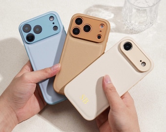 Personalized Leather Case for iPhone 17 Pro 16 15 14 Pro Max, Custom Monogram Case for iPhone 13 12 11, Embossed Initials Leather Phone Case