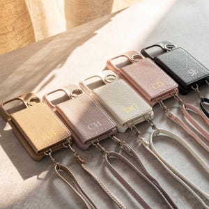 Coque de téléphone personnalisée en cuir avec fente pour carte avec miroir de maquillage, coque de téléphone bandoulière pour iPhone 16 Pro, étui porte-cartes personnalisé pour elle