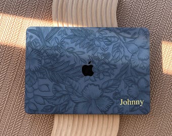 Dark Blue Floral Print MacBook Case Cover