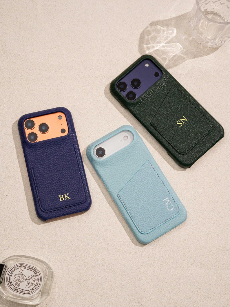 Personalised Vegan Leather Phone 17 Case , Custom iPhone Case 17 Pro Max 16 15 14 13, Phone Cases with Initial, Embossed Monogram on Leather image 5