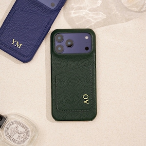 Personalised Vegan Leather Phone 17 Case , Custom iPhone Case 17 Pro Max 16 15 14 13, Phone Cases with Initial, Embossed Monogram on Leather image 3