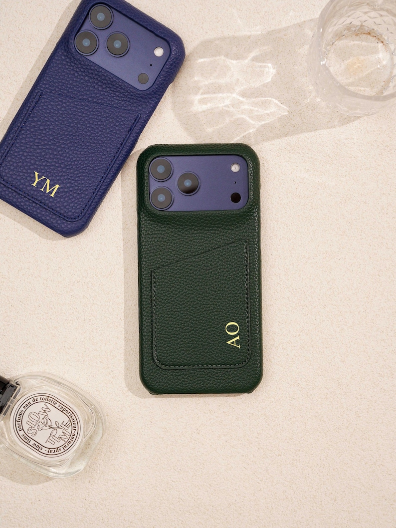 Personalised Vegan Leather Phone 17 Case , Custom iPhone Case 17 Pro Max 16 15 14 13, Phone Cases with Initial, Embossed Monogram on Leather image 3
