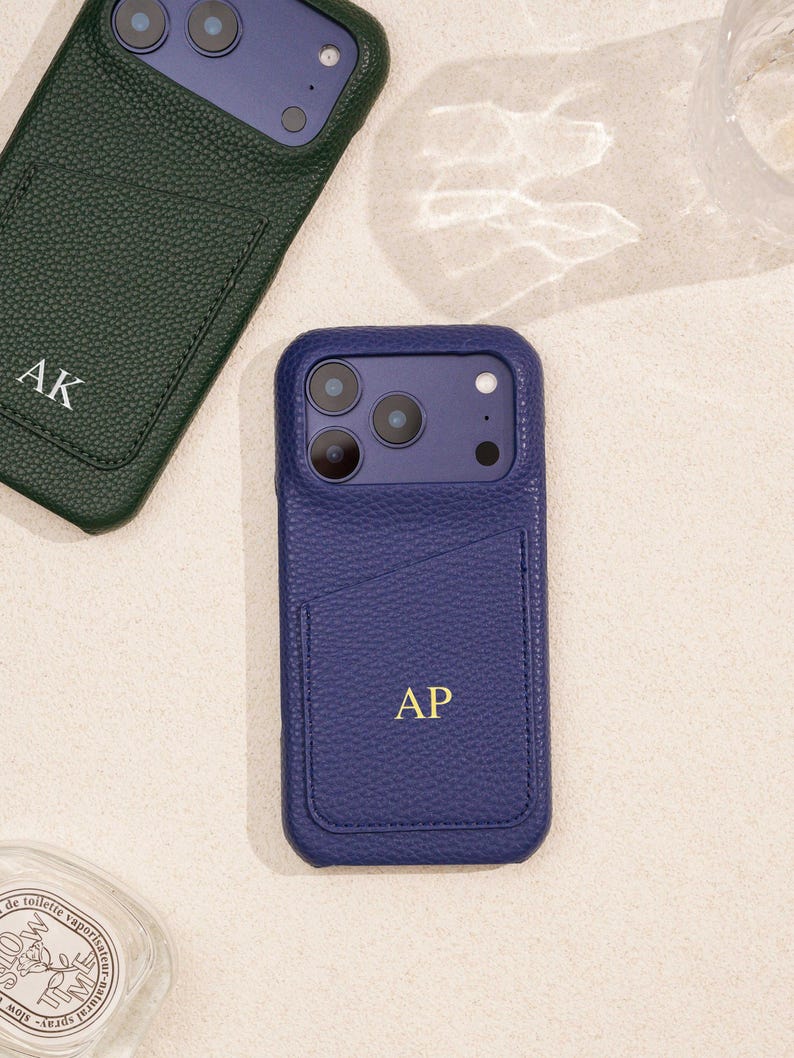 Personalised Vegan Leather Phone 17 Case , Custom iPhone Case 17 Pro Max 16 15 14 13, Phone Cases with Initial, Embossed Monogram on Leather image 4