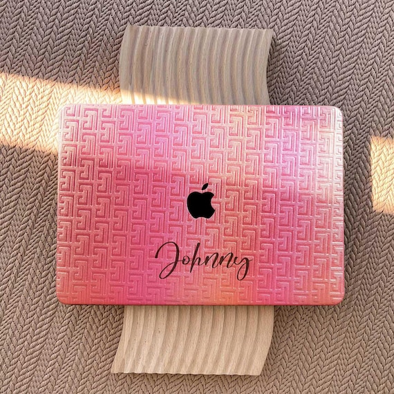 Gradient Pink Leather MacBook Case: Geometric Print Cover