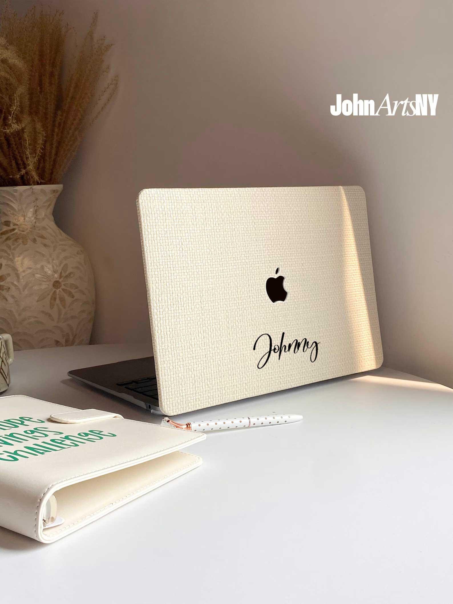 Beige Check Vegan Leather MacBook Hard Case Cover