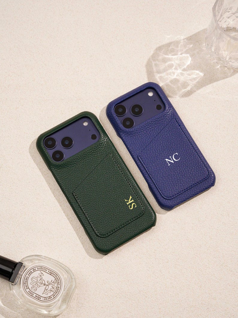 Personalised Vegan Leather Phone 17 Case , Custom iPhone Case 17 Pro Max 16 15 14 13, Phone Cases with Initial, Embossed Monogram on Leather image 11