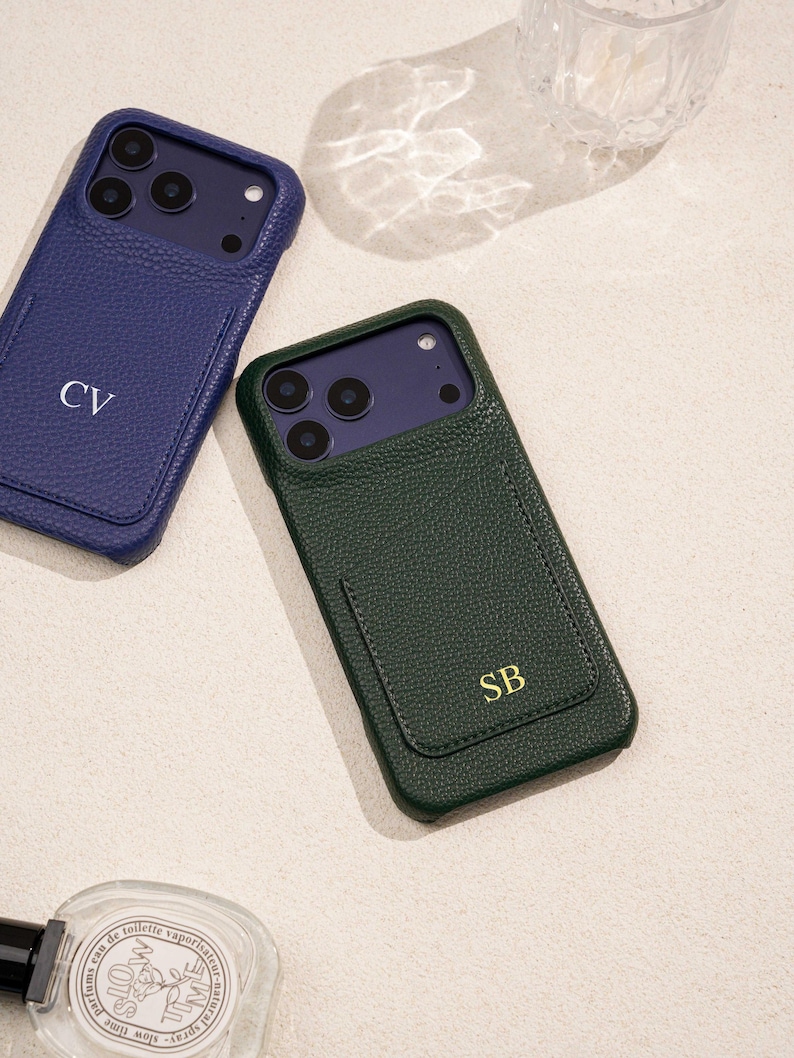 Personalised Vegan Leather Phone 17 Case , Custom iPhone Case 17 Pro Max 16 15 14 13, Phone Cases with Initial, Embossed Monogram on Leather image 12