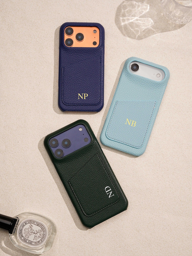 Personalised Vegan Leather Phone 17 Case , Custom iPhone Case 17 Pro Max 16 15 14 13, Phone Cases with Initial, Embossed Monogram on Leather