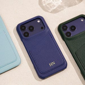 Personalised Vegan Leather Phone 17 Case , Custom iPhone Case 17 Pro Max 16 15 14 13, Phone Cases with Initial, Embossed Monogram on Leather image 2