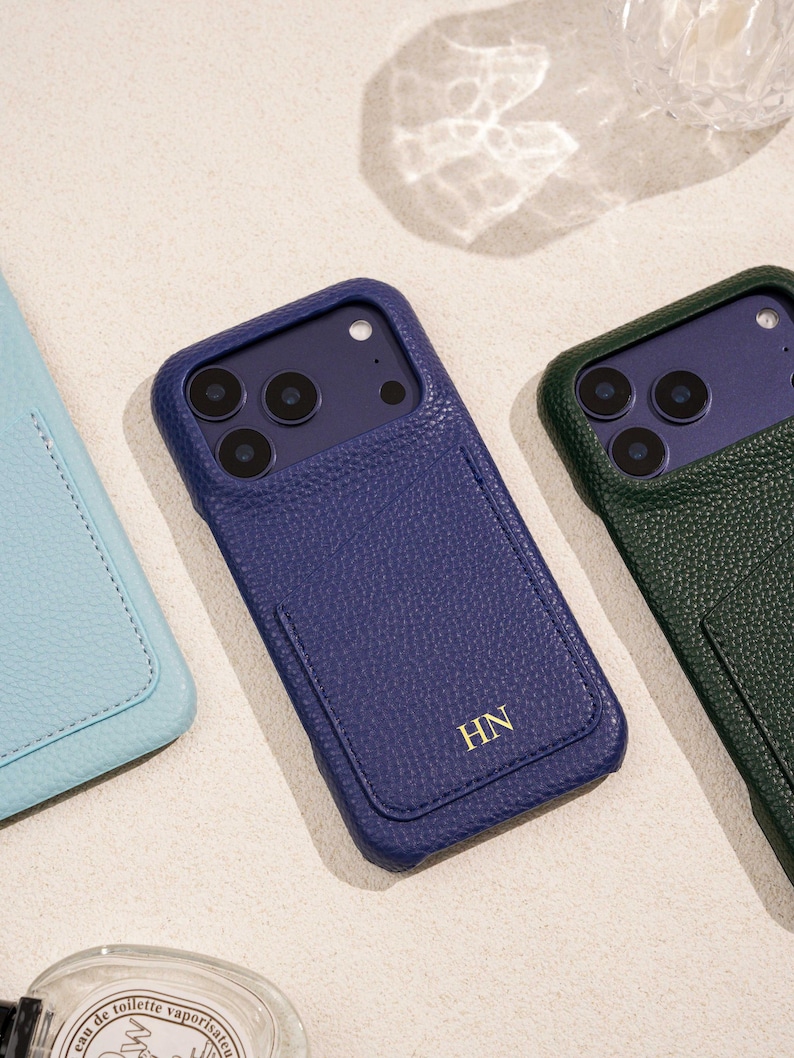 Personalised Vegan Leather Phone 17 Case , Custom iPhone Case 17 Pro Max 16 15 14 13, Phone Cases with Initial, Embossed Monogram on Leather image 2