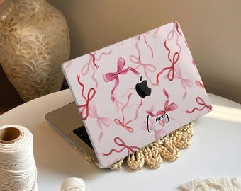Handmade MacBook Case: Protective Hard Plastic, Pink Bow Design