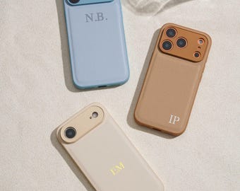 Personalized Phone Case with Initials, Embossed Phone Case for iPhone 17 16 15 14 Pro Max Monogram Engraved Vegan Leather Phone case
