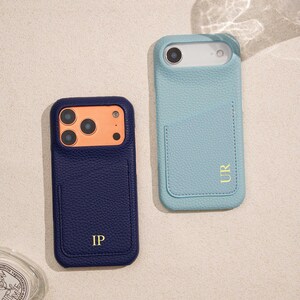 Personalised Vegan Leather Phone 17 Case , Custom iPhone Case 17 Pro Max 16 15 14 13, Phone Cases with Initial, Embossed Monogram on Leather image 6