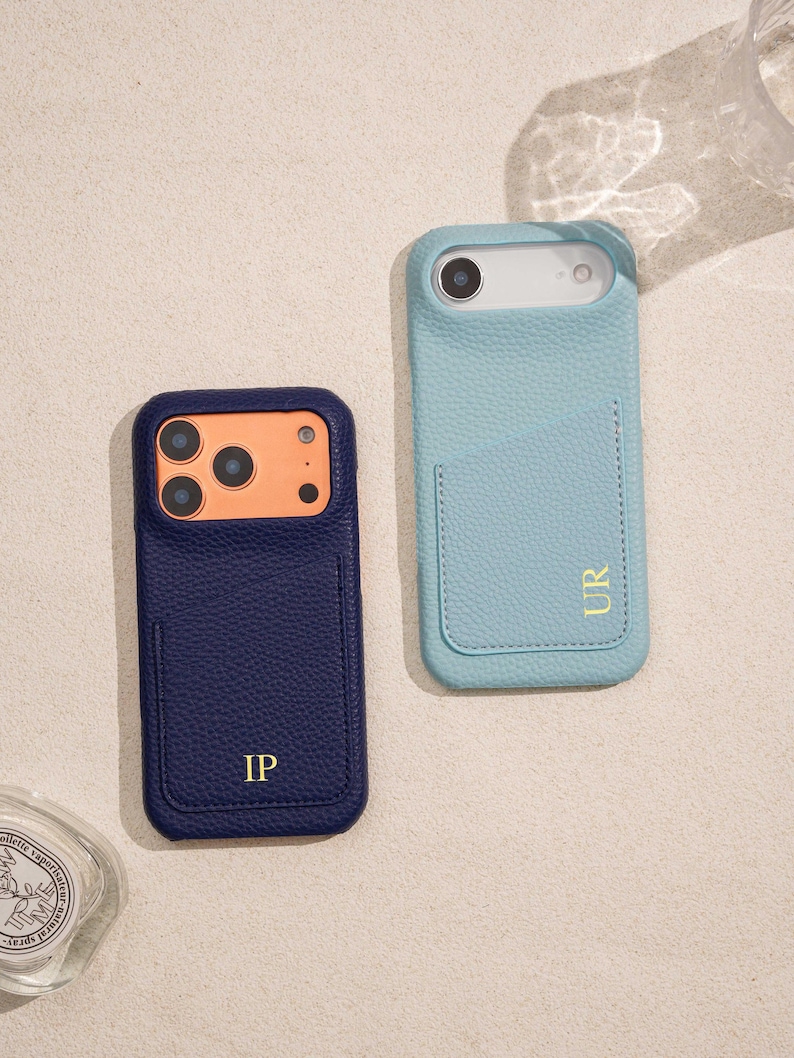 Personalised Vegan Leather Phone 17 Case , Custom iPhone Case 17 Pro Max 16 15 14 13, Phone Cases with Initial, Embossed Monogram on Leather image 6