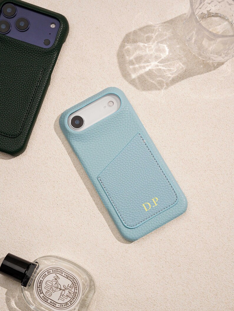Personalised Vegan Leather Phone 17 Case , Custom iPhone Case 17 Pro Max 16 15 14 13, Phone Cases with Initial, Embossed Monogram on Leather image 7