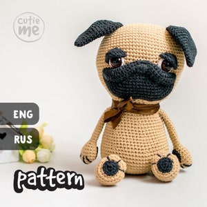 MÖNSTER Garik mopsen. PDF virkad leksaks amigurumi hundmönster