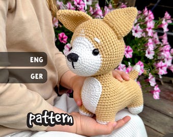 Lucky the Corgi | Crochet Dog Pattern, Amigurumi Corgi Puppy PDF Tutorial (7.5in/19cm)