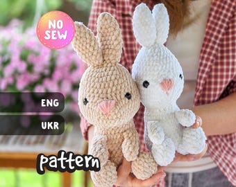 Puffy the Bunny No-Sew Crochet Pattern | Plush Amigurumi Bunny, Beginner-Friendly Chenille Rabbit PDF