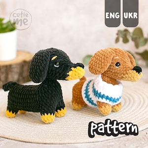 Patrón. Patrón de perro salchicha a crochet: Yumi Amigurumi con suéter (PDF)