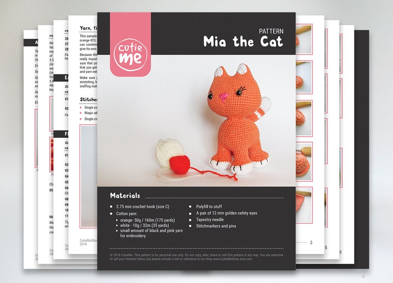 PATTERN: Mia the Cat. Amigurumi Cat Pattern , tiny crochet pattern, miniature amigurumi pattern, crochet stuffed animal pattern, stuffed cat image 6