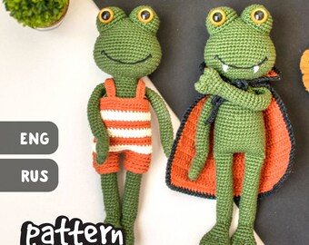 PATTERN Frog Claude. PDF crochet frog pattern, cute crochet little frog with costume for Halloween