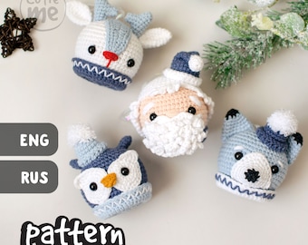 PATTERN. Crochet Christmas Baubles Pattern: Santa, Deer, Fox, Owl (PDF)