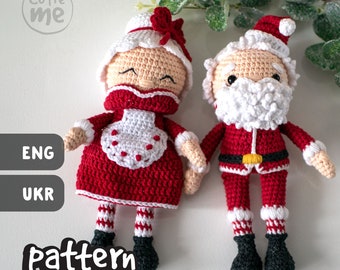 2 in 1 PATTERNS SET Mr and Mrs Santa Claus. PDF amigurumi crochet Santa Claus and Mrs Claus toys pattern