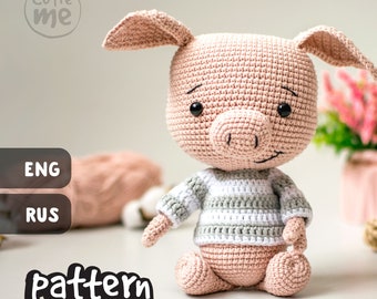 PATTERN Bublik the Pig, PDF Crochet Pattern, Crochet Animal Pattern, Crochet Pig Pattern, Amigurumi Pattern, Instant Download