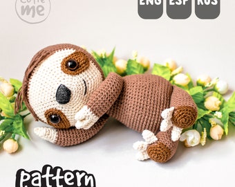 PATTERN Sam the Sloth. PDF crochet sloth pattern, cute amigurumi sloth pattern