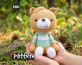 Teddy Bear Crochet Pattern with Striped Sweater | Andy Amigurumi Bear PDF