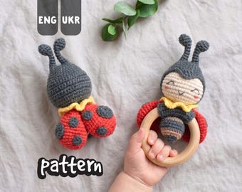 Ladybug Baby Rattle & Teether | 2-in-1 Crochet Pattern, Amigurumi PDF Tutorial (EN/UA)