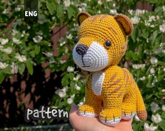 Rocky the Tiger | Crochet Tiger Pattern, Amigurumi Cub PDF Tutorial (7in/18cm)