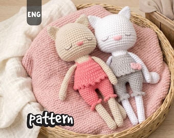 Molly the Sleepy Cat | Crochet Amigurumi Pattern, Kawaii Kitten PDF Tutorial (8in/21cm)