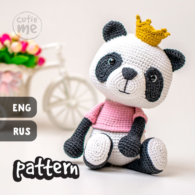 PATTERN Susie the Panda. PDF crochet bear pattern, cute crochet panda bear, Amigurumi Princess Panda image 1