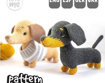 PATTERN The Dachshund Yumi. PDF amigurumi crochet Dachshund Dog pattern in sweater