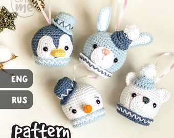 PATTERN. Crochet Christmas Baubles Pattern: Bear, Penguin, Bunny, Snowman (PDF)