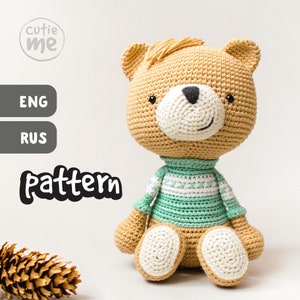 ANLEITUNG gehäkelter Bär der Andy. PDF Amigurumi Bären Häkelanleitung, süßer Bär im Pullover und Kuscheltier gehäkelt