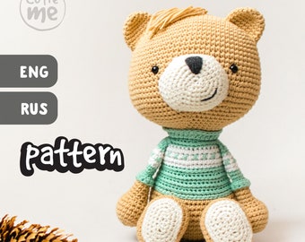 PATTERN Andy the Bear. PDF crochet bear pattern, cute crochet bear wears sweater