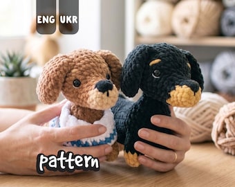 Yumi the Dachshund plush CROCHET PATTERN | Chenille Amigurumi Dog in Sweater PDF | Easy with Video Tutorial