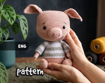 Bublik the Pig in a Striped Sweater | Crochet Amigurumi Pattern, PDF Tutorial (9in/22cm)
