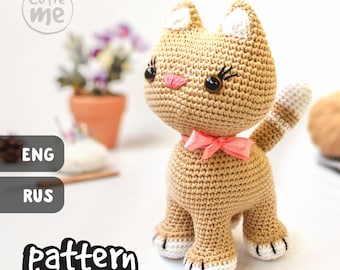 PATTERN: Mia the Cat. Amigurumi Cat Pattern , tiny crochet pattern, miniature amigurumi pattern, crochet stuffed animal pattern, stuffed cat