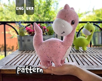 Pink Dinosaur Crochet Pattern | Dina the Amigurumi Dino Plush PDF — English & Ukrainian