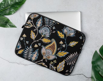 Black Floral Laptop Sleeve: Neoprene Water-Resistant Case