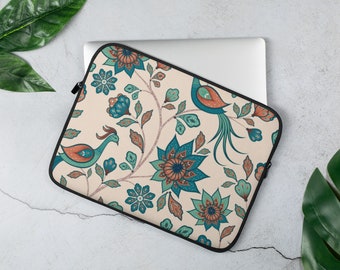 Floral Bird Laptop Sleeve: Padded Neoprene Protective Case
