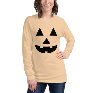 Halloween Pumpkin Face Unisex Long Sleeve Tee, Fall Long Sleeve Tee, Fall Gifts, gift ideas, pumpkin lover