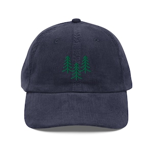 Vintage corduroy cap, Embroidered green trees, soft corduroy hat, Dad Hat, fall baseball hat