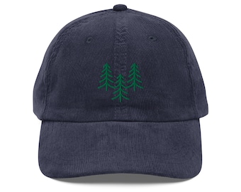 Embroidered Green Trees Corduroy Cap - Soft Cotton Dad Hat