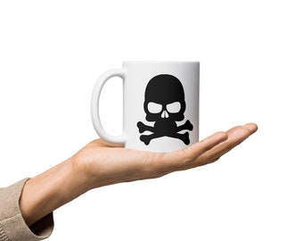 Skull mug, white glossy mug, Halloween mug, gifts for her, gifts for him, Coffee mug, tea cup