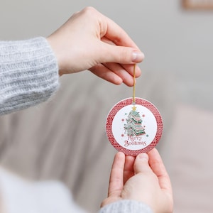 Ceramic Ornament, Merry Bookmas Tree Decoration, Christmas Bauble, Holiday Gift, Book Lover Ornament, Literary Decor
