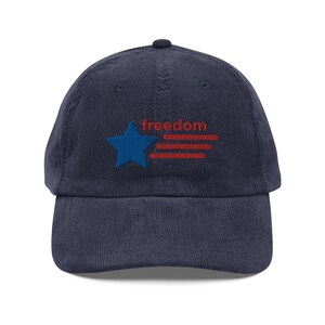 Flag embroidered corduroy cap, Freedom baseball cap, Patriotic corduroy hat, gift ideas, soft corduroy hat